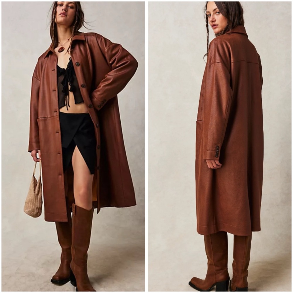 Free People New Carmen vegan  brown duster trench coat